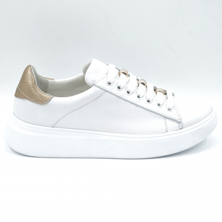 Pantofi dama tip adidas din piele naturala alba si aurie cu varf rotund si talpa 3 cm 63221-4-24 [2]