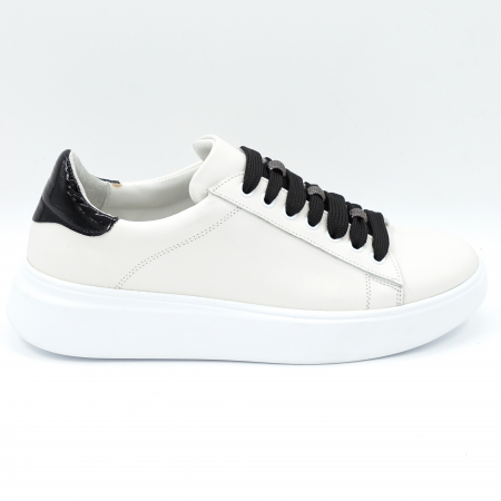 Pantofi dama tip adidas din piele naturala alba si neagra  cu varf rotund si talpa 3 cm 63221-2-24 [2]