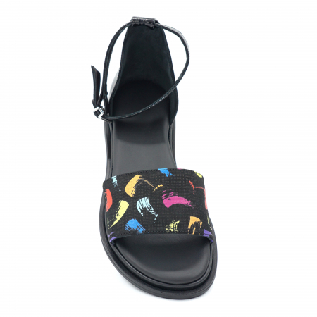 Sandale dama din piele naturala lacuita neagra si cu imprimeu multicolor cu varf rotund si talpa joasa 2 cm 4721-3-24 [4]