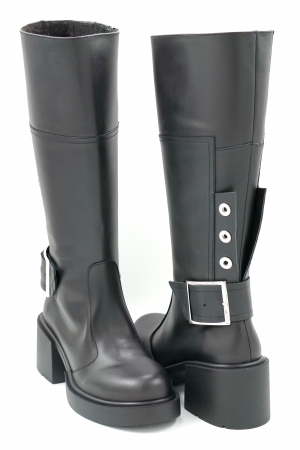 Cizme dama lungi casual din piele naturala neagra cu varf rotund, talpa 4 cm si accesorii metalice 74819-3-23 [3]