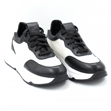 Pantofi dama tip adidas din piele naturala alba si neagra cu varf rotund si talpa 4 cm 51121-7-24 [2]