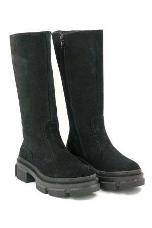 Cizme dama casual scurte din piele naturala intoarsa neagra cu varf rotund si talpa 3 cm 77921-2-23 [2]
