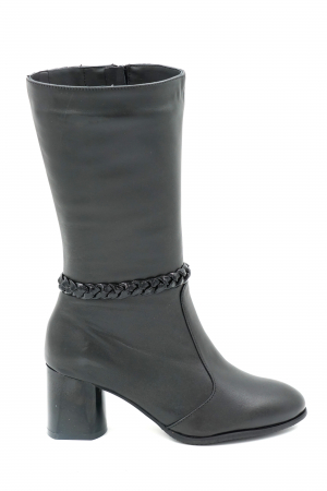 Cizme dama elegante scurte din piele naturala neagra cu varf rotund si toc mic gros 6 cm 72018-3-23 [2]