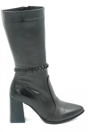Cizme dama elegante scurte din piele naturala neagra cu varf ascutit stileto si toc mediu gros 8 cm 72018-4-23 [2]