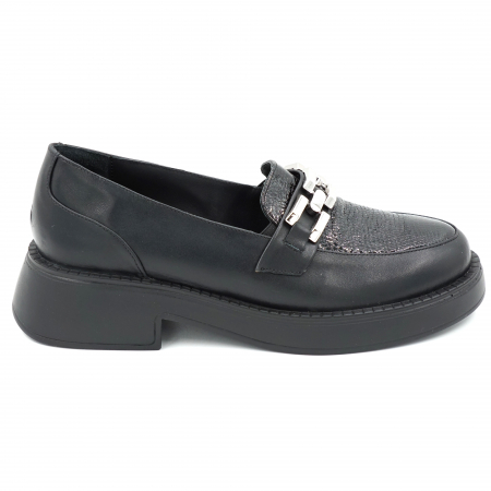 Pantofi casual & sport dama - Pantofi dama casual loafers din piele naturala neagra cu varf rotund si talpa 3 cm  63120-1-24