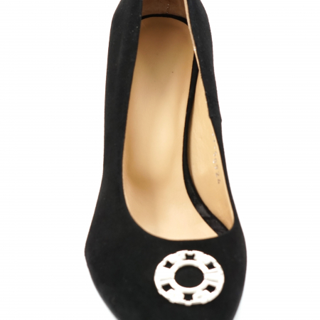 Pantofi dama din piele naturala intoarsa neagra cu varf ascutit si toc mic gros 6 cm 50924-24 [4]