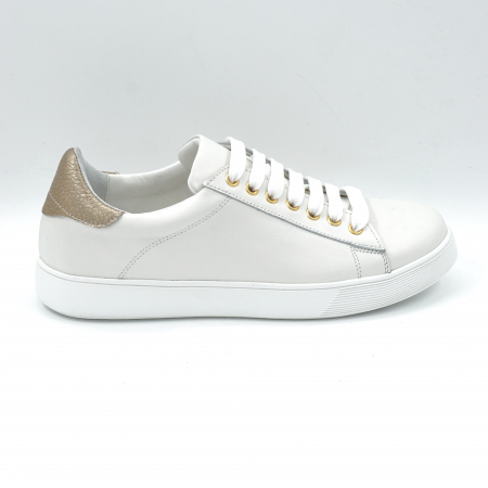 Pantofi casual & sport dama - Pantofi dama tip adidas din piele naturala alba si aurie cu varf rotund si talpa joasa 2 cm 63021-1-24