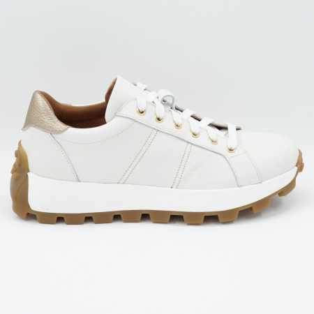 Dama - Pantofi dama tip adidas din piele naturala alba si auriu bizonat cu varf rotund si talpa 3 cm 50621-4-24