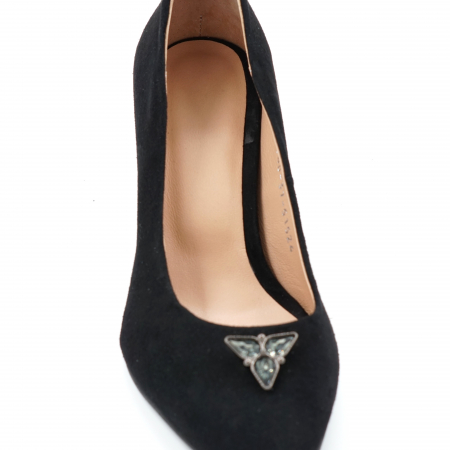 Pantofi dama din piele naturala intoarsa neagra cu varf ascutit stileto si toc mic gros 6 cm 51524-3-24 [4]