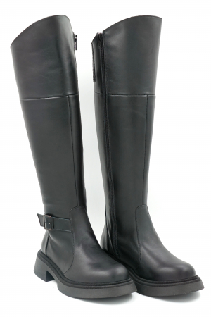Cizme dama lungi casual din piele naturala neagra cu varf rotund, talpa 2 cm  si accesoriu metalic 73620-1-23 [2]