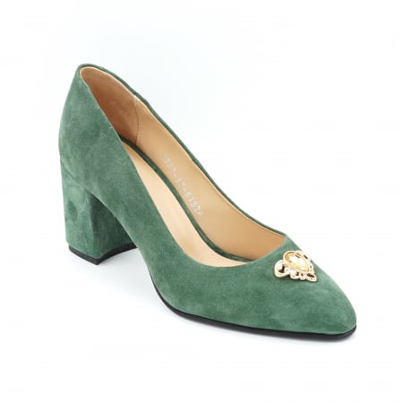 Pantofi dama din piele naturala intoarsa verde menta cu varf ascutit si toc mediu gros imbracat 7 cm 51324-24 [2]