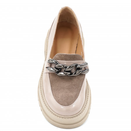 Pantofi dama casual loafers din piele naturala intoarsa si lacuita grej cu varf rotund si talpa inalta 5 cm 63220-24 [3]