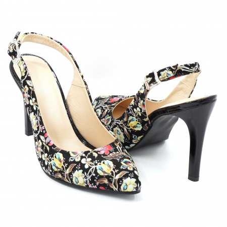 Sandale dama din piele naturala cu imprimeu floral cu varf ascutit stileto si toc inalt subtire 9 cm 0124-6-24 [3]