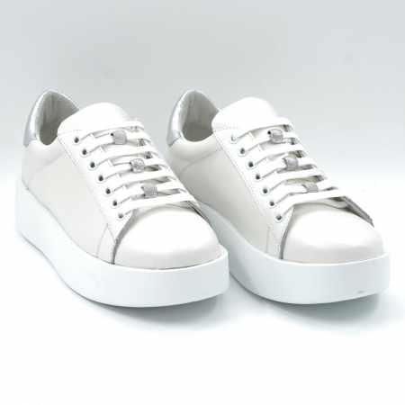 Pantofi casual & sport dama - Pantofi dama tip adidas din piele naturala alba si argintie cu varf rotund si talpa 4 cm  63221-24
