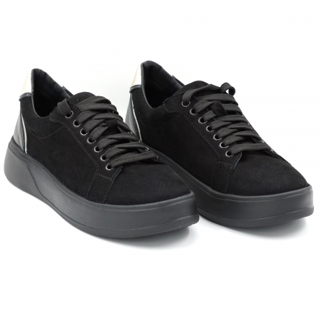 Pantofi dama tip adidas din piele naturala intoarsa neagra si argintie cu varf rotund si talpa 3 cm 63621-24 [1]