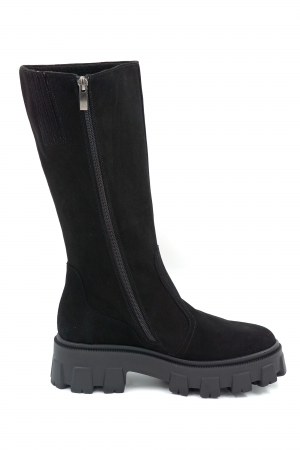 Cizme dama casual scurte din piele naturala intoarsa neagra cu varf rotund si talpa 5 cm 77921-23 [2]