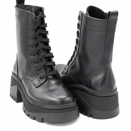 Ghete dama casual din piele naturala neagra cu varf rotund si toc mic gros 5 cm  75321-1-23 [2]