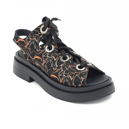 Sandale dama din piele naturala cu imprimeu colorat cu varf rotund si talpa inalta 5 cm 4420-24 [2]