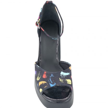 Sandale dama din piele naturala cu imprimeu multicolor cu varf patrat, platforma 2 cm si toc inalt gros 9 cm  1054-3-24 [4]