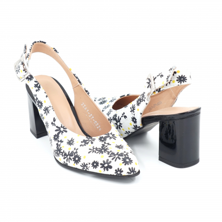Sandale dama din piele naturala cu imprimeu floral cu varf semirotund si toc mic gros 6 cm 0224-3-24 [3]