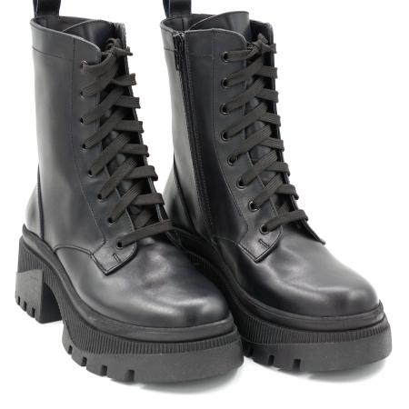 Ghete dama casual din piele naturala neagra cu varf rotund si toc mic gros 5 cm  75321-1-23 [3]
