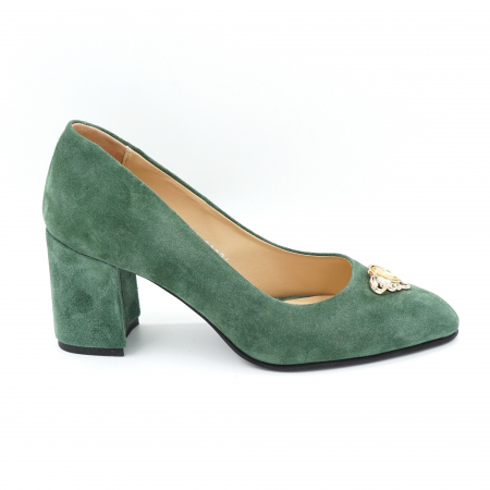 Pantofi dama din piele naturala intoarsa verde menta cu varf ascutit si toc mediu gros imbracat 7 cm 51324-24 [3]