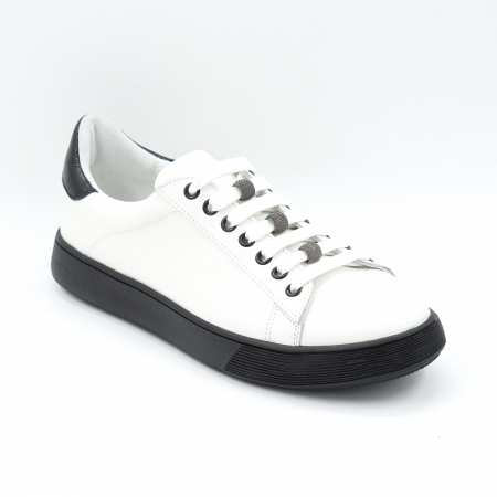 Pantofi dama tip adidas din piele naturala alba si lacuita neagra cu varf rotund si talpa joasa 2 cm 63221-3-24 [3]