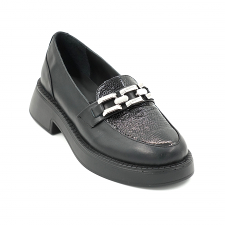 Pantofi dama casual loafers din piele naturala neagra cu varf rotund si talpa 3 cm  63120-1-24 [1]