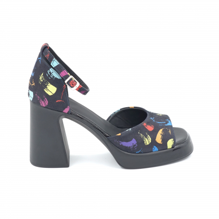 Sandale dama - Sandale dama din piele naturala cu imprimeu multicolor cu varf patrat, platforma 2 cm si toc inalt gros 9 cm  1054-3-24