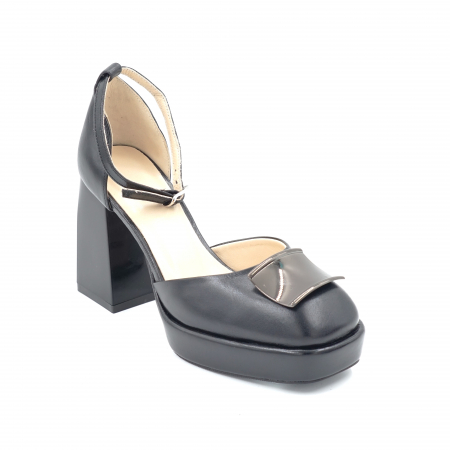 Sandale dama din piele naturala neagra cu varf patrat, platforma 2 cm si toc inalt gros 9 cm 1082-24 [1]