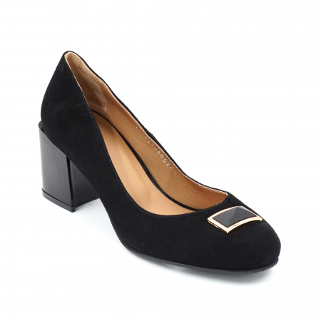 Pantofi dama din piele naturala intoarsa neagra cu varf rotund si toc mic gros 6 cm 50524-2-24 [3]