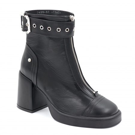 Ghete dama elegante din piele naturala neagra si accesorii metalice cu varf patrat, platforma 2 cm si toc mediu gros 8 cm 71624-24 [3]