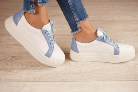 Pantofi dama tip adidas din piele naturala bizonata alba si albastru deschis belu cu varf rotund si talpa 3 cm 61520-20 [2]