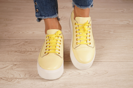 Pantofi dama tip adidas  din piele naturala galbena cu varf rotund si talpa 3 cm 60420-20 [3]
