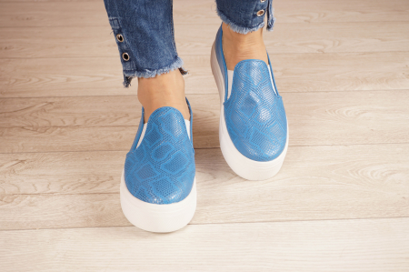 Pantofi dama tip adidas din piele naturala albastru deschis cu imprimeu cu varf rotund si talpa 3 cm 58519-21 [3]