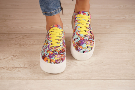 Pantofi dama tip adidas din piele naturala cu imprimeu desen colorat cu varf rotund si talpa 3 cm 62120-21 [3]