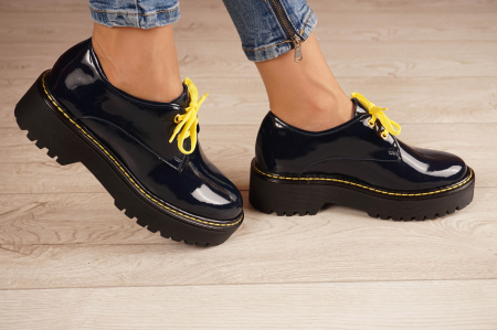 Pantofi dama casual din piele naturala lacuita bleumaren cu varf rotund si talpa 4 cm 52921-21 [2]