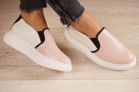Pantofi casual & sport dama - Pantofi  dama tip adidas din piele naturala roz pudra, lac negru si alb cu varf rotund si talpa 3 cm  54521-21