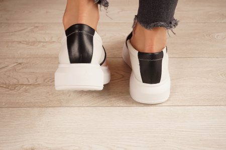 Pantofi  dama tip adidas din piele naturala roz pudra, lac negru si alb cu varf rotund si talpa 3 cm  54521-21 [4]