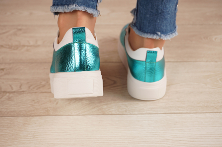 Pantofi dama tip adidas  din piele naturala verde metalizat cu varf rotund si talpa 3 cm  60920-21 [3]