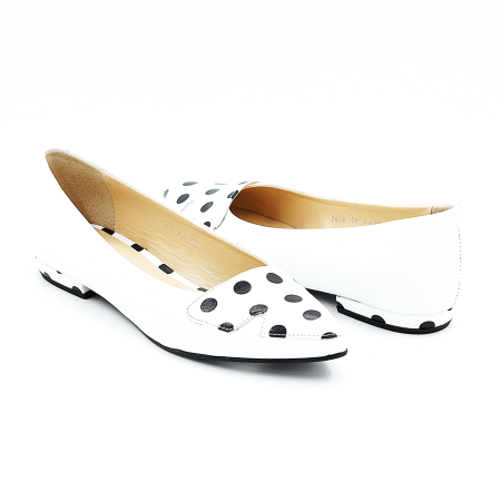 Pantofi dama tip balerini din piele naturala alba cu varf ascutit stiletto si toc mic imbracat de 1 cm 61920-26 [2]