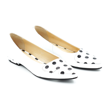Pantofi dama tip balerini din piele naturala alba cu varf ascutit stiletto si toc mic imbracat de 1 cm 61920-26 [5]