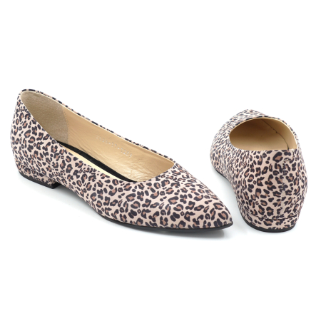 Pantofi dama tip balerini din piele naturala cu imprimeu leopard cu varf ascutit stiletto si toc mic imbracat de 1 cm 1289-26 [4]