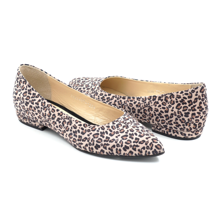 Pantofi dama tip balerini din piele naturala cu imprimeu leopard cu varf ascutit stiletto si toc mic imbracat de 1 cm 1289-26 [3]