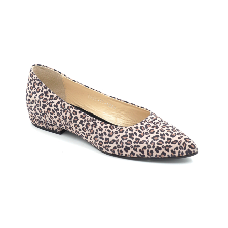 Pantofi dama tip balerini din piele naturala cu imprimeu leopard cu varf ascutit stiletto si toc mic imbracat de 1 cm 1289-1-26 [1]