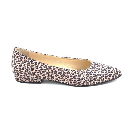 Pantofi dama - Pantofi dama tip balerini din piele naturala cu imprimeu leopard cu varf ascutit stiletto si toc mic imbracat de 1 cm 1289-26