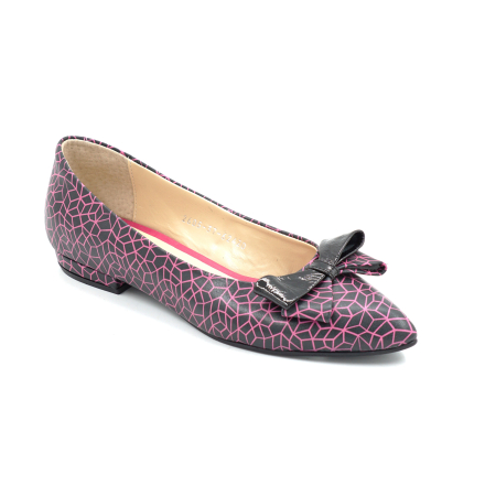 Pantofi dama tip balerini din piele naturala negru cu fucsia cu varf ascutit stiletto si toc mic imbracat de 1 cm 62420-26 [1]