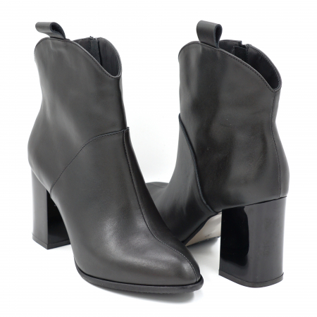 Ghete dama elegante din piele naturala neagra cu varf rotund si toc mediu gros 8 cm  70321-24 [3]
