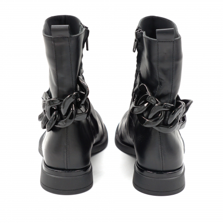 Ghete dama casual din piele naturala neagra cu accesoriu lant negru cu varf rotund si talpa 2 cm 70924-24 [4]