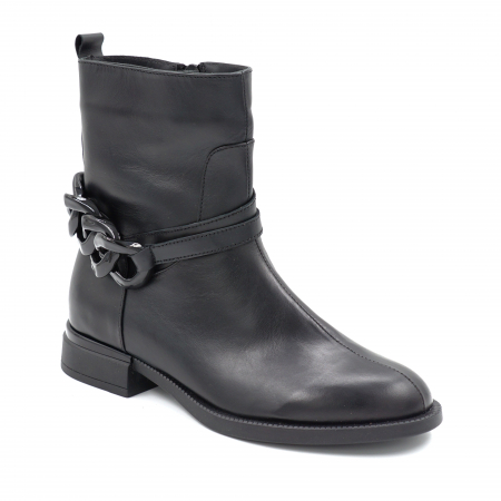 Ghete dama casual din piele naturala neagra cu accesoriu lant negru cu varf rotund si talpa 2 cm 70924-24 [1]
